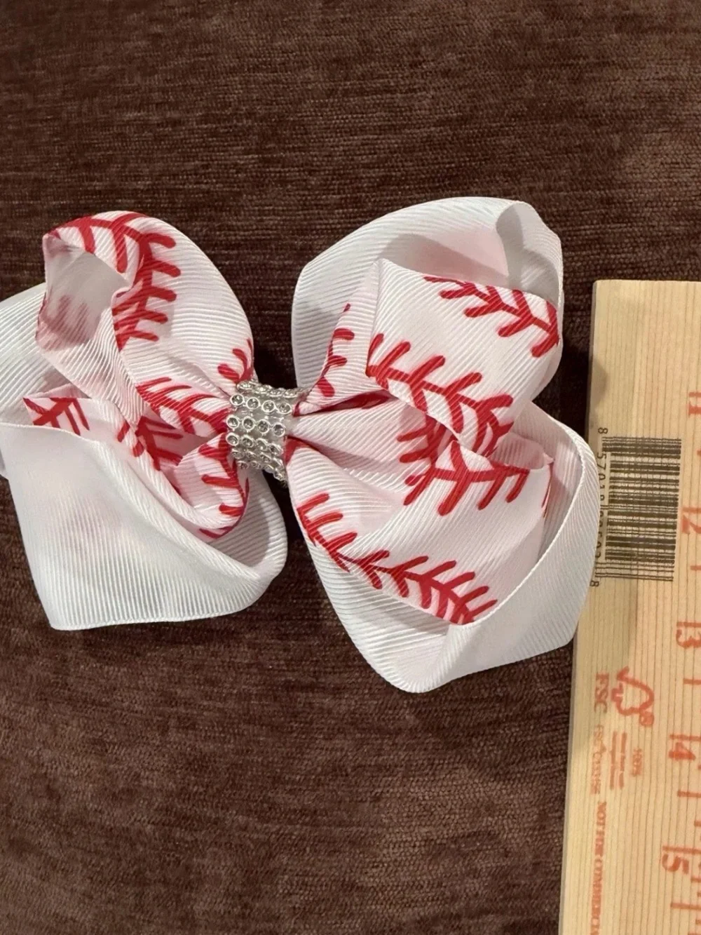 White and Red Baseball Stitch Bow Hair Clip - Kids MLB